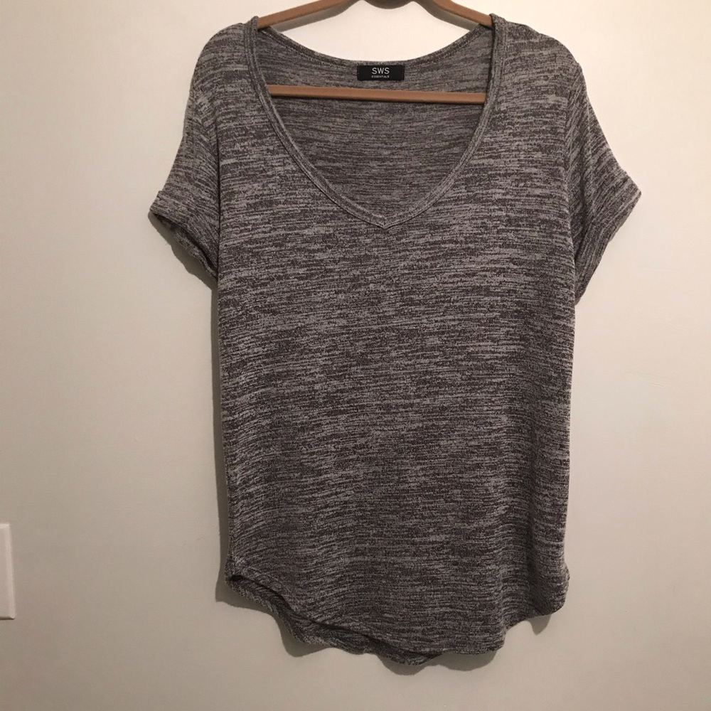 Gray top with cuffed sleeves
